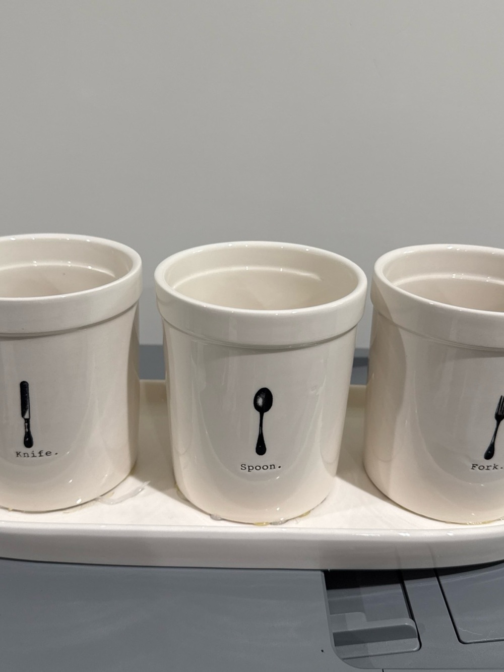 Rae Dunn Cream Ceramic Utensil Crock Trio with Black Icons